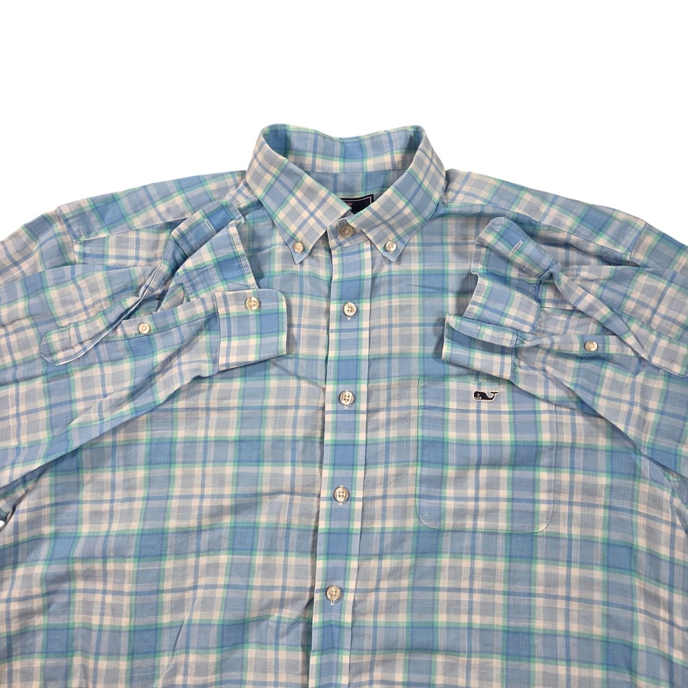 Vineyard Vines Tucker Shirt Mens Large Blue Classic Fit Plaid Cotton Long Sleeve
